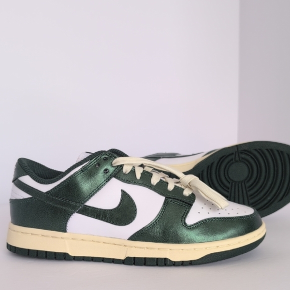 Nike Dunk Low Shiny Forest Green & White Sneakers - Picture 8 of 14